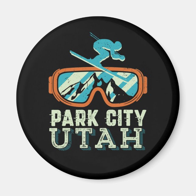 Park City Utah Retro Skiing Snowboarding Magnet (Front)