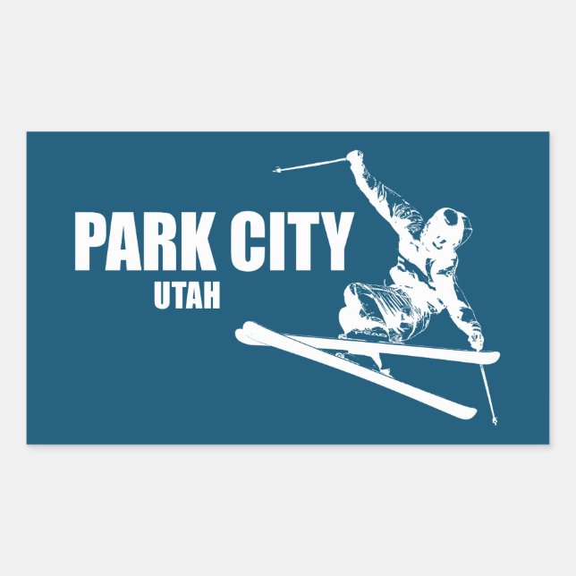 Park City Utah Skier Rectangular Sticker (Front)