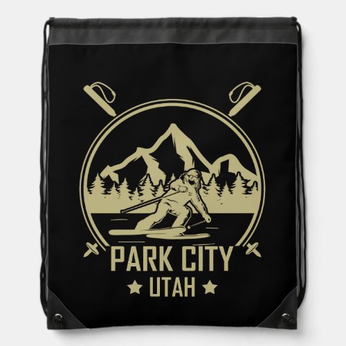 Park City Utah skiing Drawstring Bag