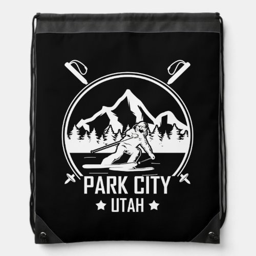 Park City Utah skiing Drawstring Bag