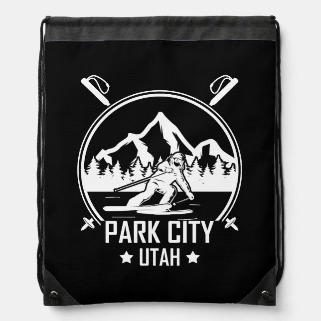 Park City Utah skiing Drawstring Bag (Front)