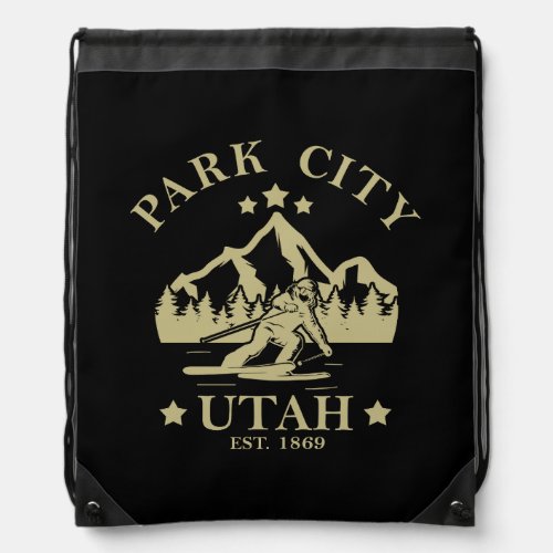Park City Utah skiing Drawstring Bag