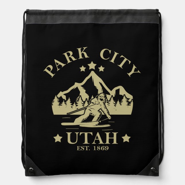 Park City Utah skiing Drawstring Bag (Front)
