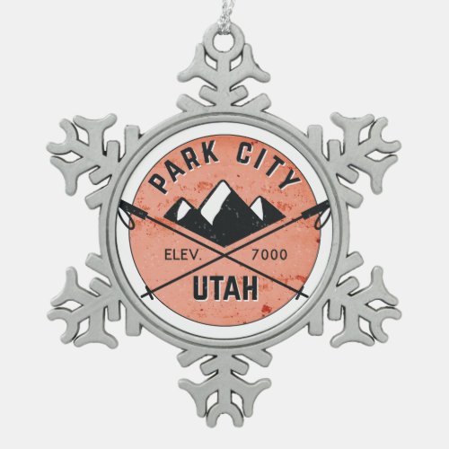 Park City Utah Skiing Ski Snowflake Pewter Christmas Ornament