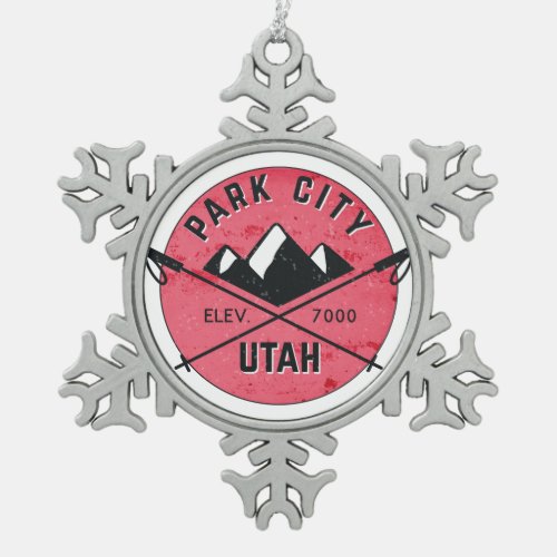 Park City Utah Skiing Ski Snowflake Pewter Christmas Ornament