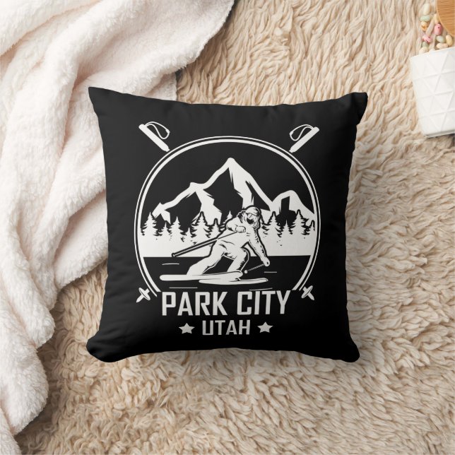 Park City Utah skiing Throw Pillow (Blanket)