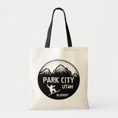 Park City Utah snowboard art black reusable bag