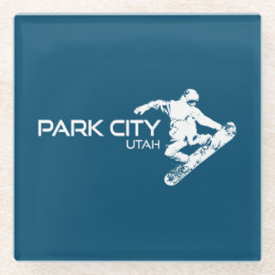 Park City Utah Snowboarder Glass Coaster