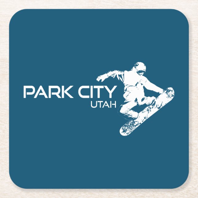 Park City Utah Snowboarder Square Paper Coaster (Front)