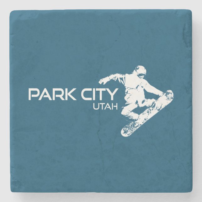 Park City Utah Snowboarder Stone Coaster (Front)