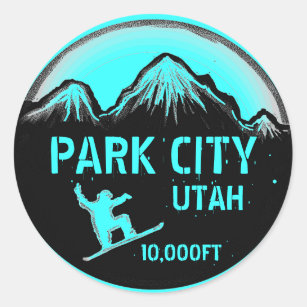 Park City Utah teal snowboard art stickers