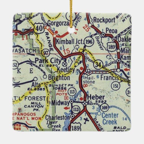 Park City Vintage Map Ceramic Ornament