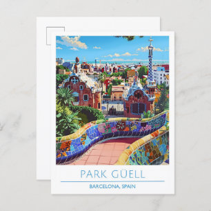 Park Guell Barcelona Spain Vintage Travel Postcard