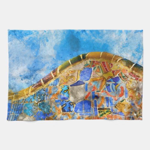 Park Guell in Barcelona Spain Kitchen Towel