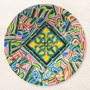 Park Guell mosaics Round Paper Coaster