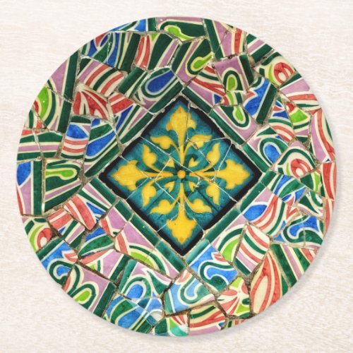 Park Guell mosaics Round Paper Coaster