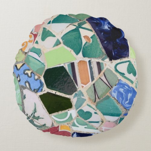 Park Guell mosaics Round Pillow