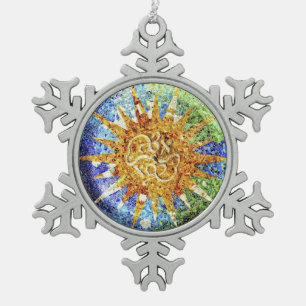 Park Guell mosaics Snowflake Pewter Christmas Ornament