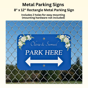 Park Here - Cobalt Blue & White Parking Metal Sign