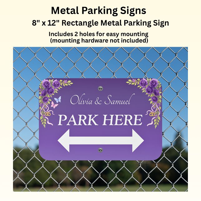 Park Here - Purple Mauve Flowers & White Wedding Metal Sign (Creator Uploaded)
