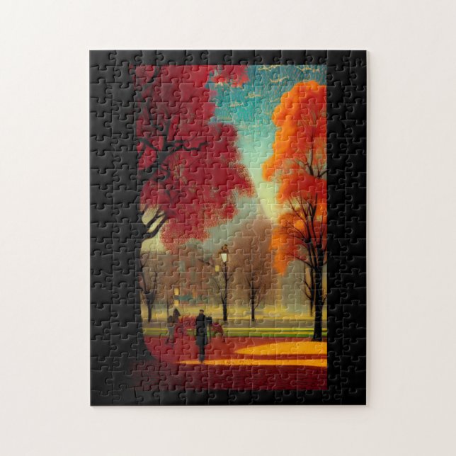 Park in the fall golden orange leaves jigsaw puzzle (Vertical)