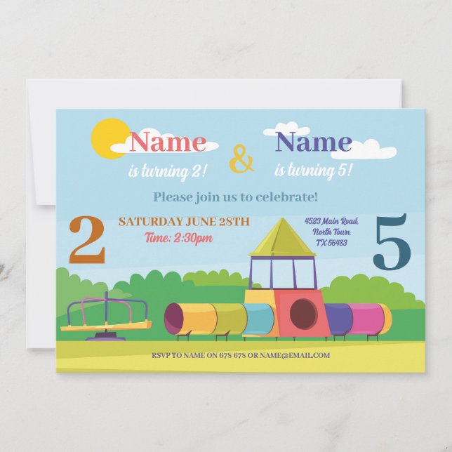 Park Kids Birthday Girls Boys Any Age Joint Party Invitation (Front)