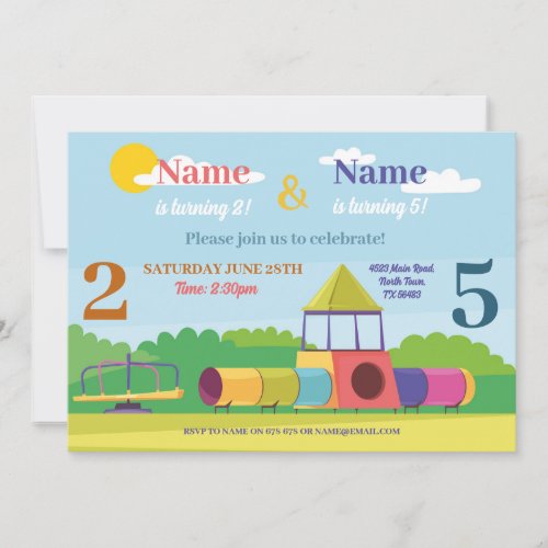 Park Kids Birthday Girls Boys Any Age Joint Party Invitation