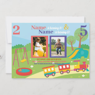 Park Kids Birthday Girls Boys Any Age Joint Photo Invitation
