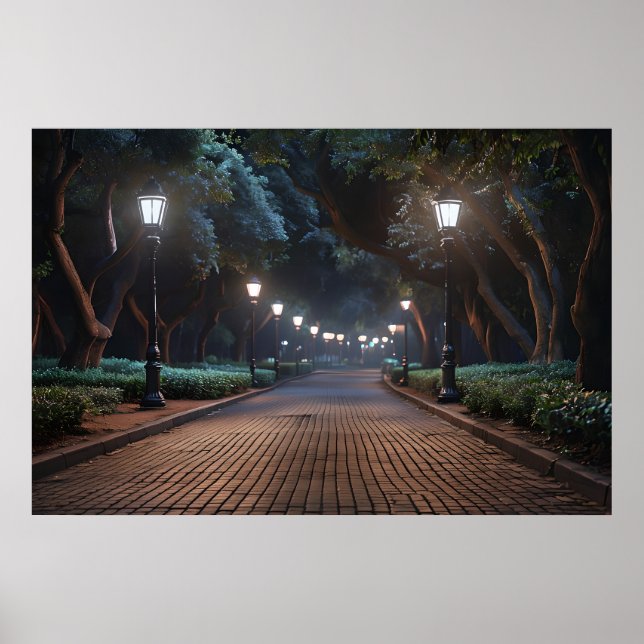 Park Path by Lamplight – Serene Evening Poster (Front)