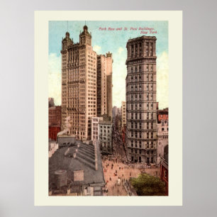 Park Row, St. Paul Buildings NYC c1915 Vintage Pos Poster