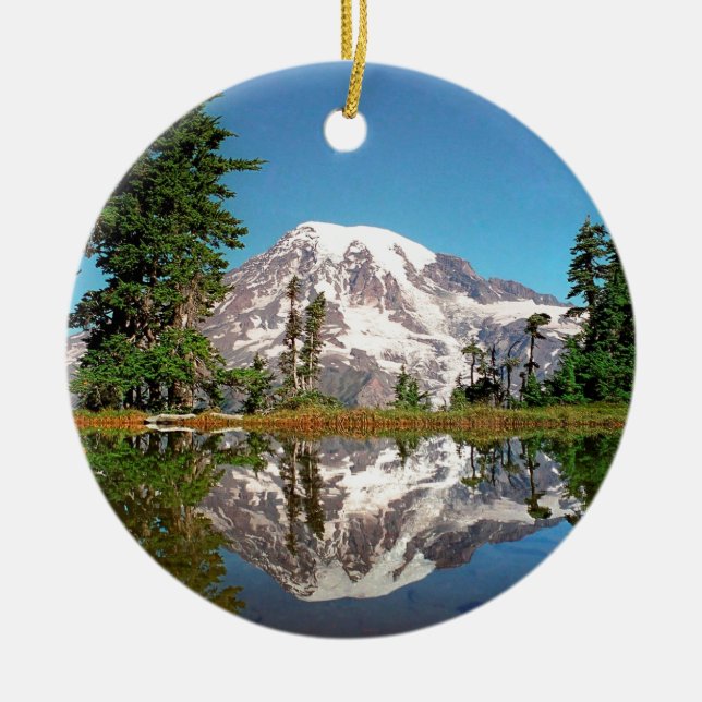 Park Tahomas Looking Glass Mt Rainier Ceramic Ornament (Front)