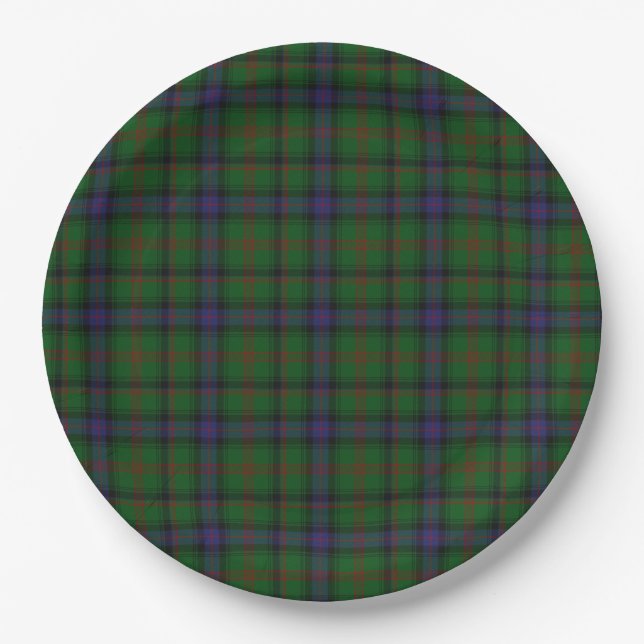 Park tartan green blue plaid paper plates (Front)