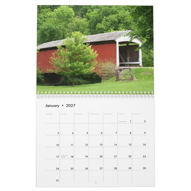 Parke County Indiana Covered Bridges Calendar (Jan 2027)