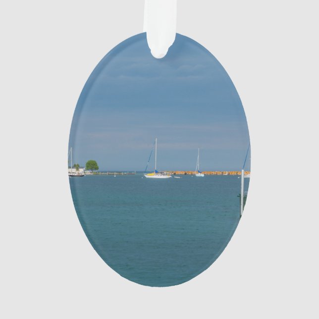 Parked At Mackinac Harbor Ornament (Back)