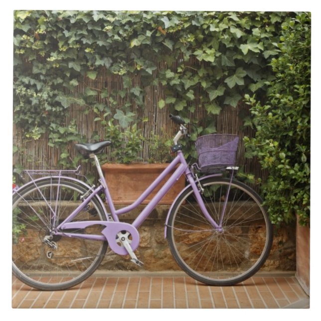 Parked bicycle, Pienza, Italy, Tuscany Ceramic Tile (Front)