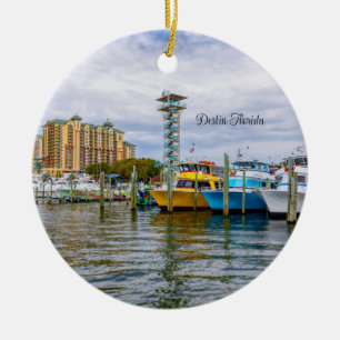 Parked Boats Destin Florida Harbor Circle Ornament