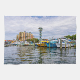 Parked Boats Destin Florida Harbor Kitchen Towel