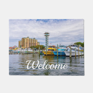 Parked Boats Destin Florida Harbor Welcome Doormat