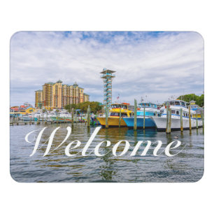 Parked Boats Destin Florida Harbor Welcome Sign
