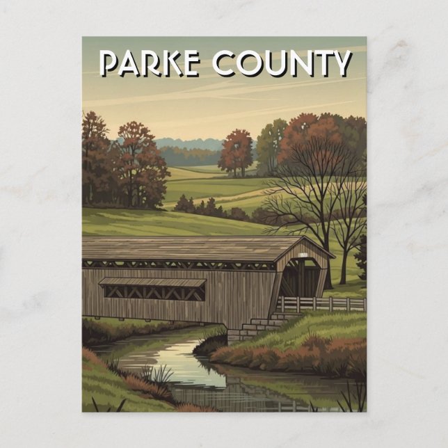 Parked County Indiana Covered Bridge Postcard (Front)