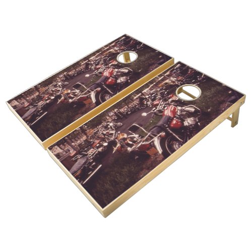 Parked Motorcycles Vintage Photograph Cornhole Set