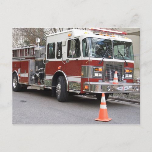 Parked Red Fire Engine Postcard