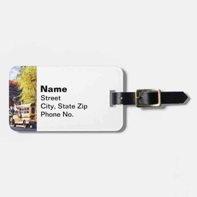 Parked School Bus In Autumn Luggage Tag (Front Horizontal)