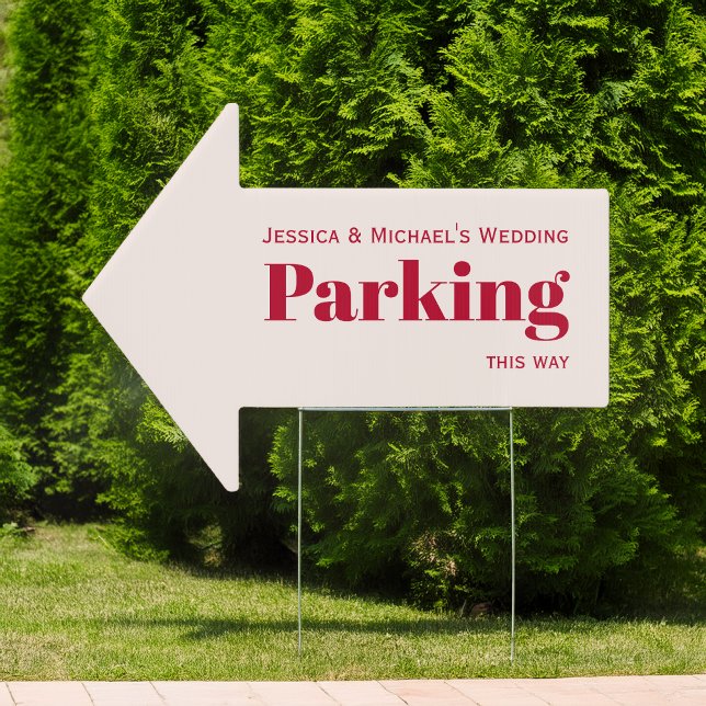 Parking Arrow Pink & Red Simple Direction Wedding Sign (Creator Uploaded)