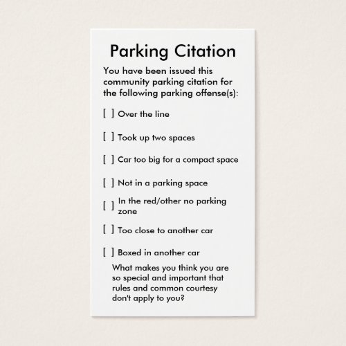 Parking Citation Business Cards