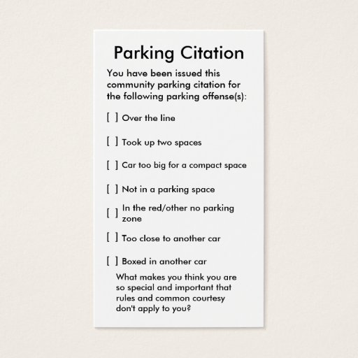 Customizable Parking Citation Business Cards