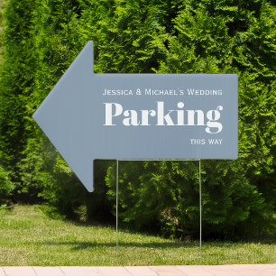 Parking Dusty Blue Wedding This Way Simple Arrow Sign