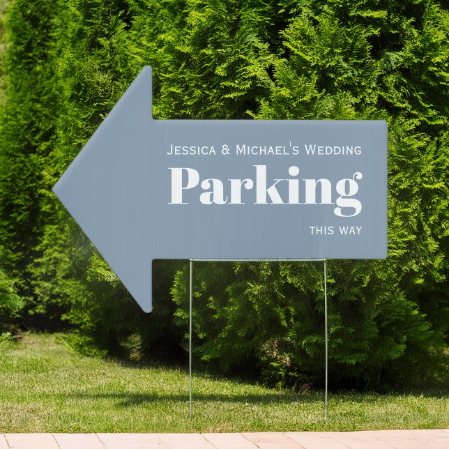 Parking Dusty Blue Wedding This Way Simple Arrow Sign (Creator Uploaded)