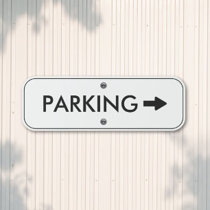 Parking Entrance Arrow Modern Black White Outdoor Metal Sign