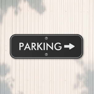 Parking Entrance Arrow Modern Black White Outdoor Metal Sign